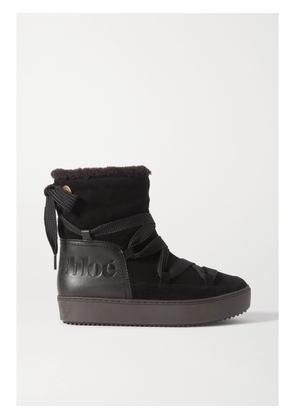 SEE BY CHLOÉ - Leather-trimmed Suede And Shearling Ankle Boots - Black - IT35,IT36,IT37,IT38,IT39,IT40,IT41,IT42