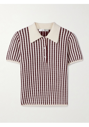 FRAME - Striped Cable-knit Cashmere And Silk-blend Polo Shirt - Cream - x small,small,medium