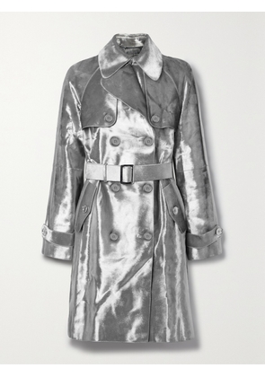 MICHAEL KORS COLLECTION - Belted Double-breasted Metallic Calf Hair Trench Coat - Silver - US0,US2,US4,US6,US8