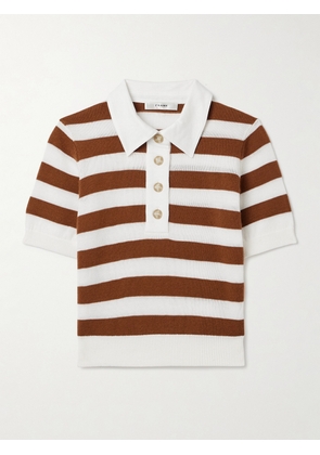 FRAME - Striped Cashmere And Cotton-blend Polo Shirt - Brown - x small,small,medium,large,x large