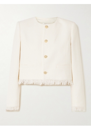 FRAME - Cropped Fringed Cotton-blend Tweed Jacket - Ivory - x small,small,medium,large,x large,xx large