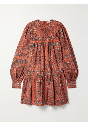 Ulla Johnson - Ria Gathered Printed Cotton-poplin Mini Dress - Orange - US00,US0,US2,US4,US6,US8,US10,US12