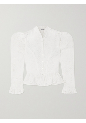 BATSHEVA - Grace Ruffled Broderie Anglaise Cotton Blouse - White - US0,US2,US4,US6,US8,US10,US12,US14,US16,US18,20