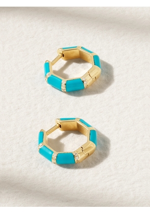 L’Atelier Nawbar - Bamboo 18-karat Gold, Turquoise And Diamond Hoop Earrings - One size
