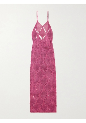 ISA BOULDER - Argyle Cutout Knitted Midi Dress - Purple - x small,small,medium,large,x large,xx large