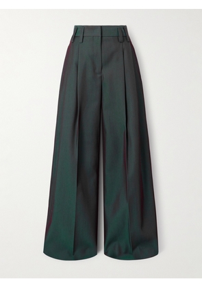 Jil Sander - Pleated Iridescent Wool-blend Gabardine Wide-leg Pants - Purple - FR 32,FR 34,FR 36,FR 38,FR 40,FR 42