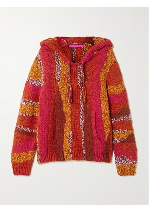 The Elder Statesman - Tasseled Striped Organic Cotton-bouclé Hoodie - Red - XS/S,M/L,XL/XXL