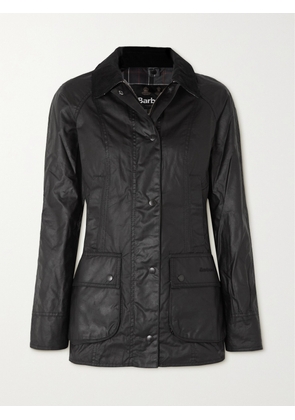 Barbour - Beadnell Corduroy-trimmed Waxed-cotton Jacket - Black - UK 4,UK 6,UK 8,UK 10,UK 12,UK 14,UK 16,UK 18