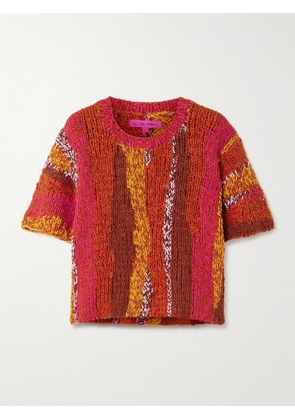 The Elder Statesman - Striped Organic Cotton-bouclé T-shirt - Red - XS/S,M/L