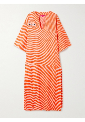 The Elder Statesman - Embroidered Striped Cotton-terry Kaftan - Orange - x small,small,medium,large