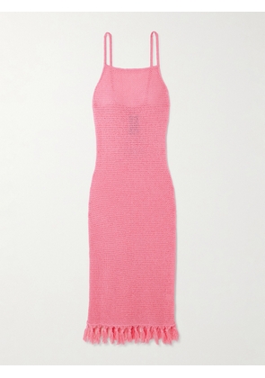 The Elder Statesman - Fringed Open-knit Cotton Midi Dress - Pink - x small,small,medium,large