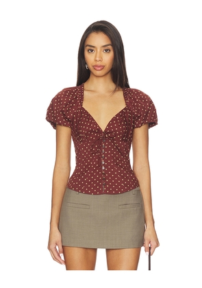 Free People Summer Printed Blouse in Burgundy. Size L. Also in XS, S, M, XL.