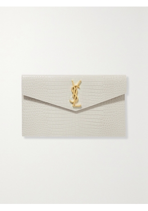 SAINT LAURENT - Uptown Croc-effect Leather Pouch - Off-white - One size