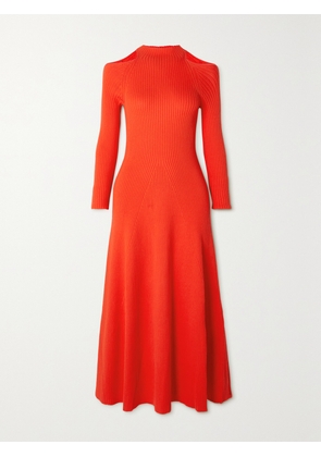 A.W.A.K.E. MODE - Cold-shoulder Ribbed Jersey Midi Dress - Red - x small,small,medium,large,x large
