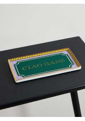 La DoubleJ - Ciao Babe Printed Gold-plated Porcelain Tray - Green - One size