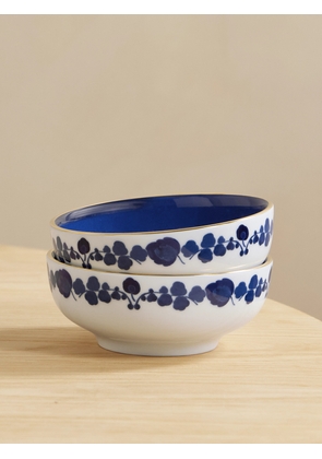 La DoubleJ - Set Of Two Gold-plated Porcelain Snack Bowls - Blue - One size