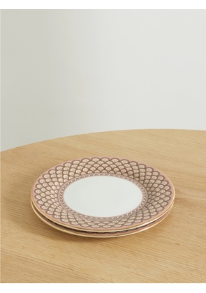 La DoubleJ - Set Of Two Gold-plated Porcelain Dessert Plates - Pink - One size