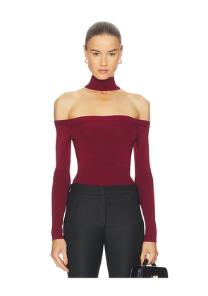 SIMKHAI Lila Cold Shoulder Top in Burgundy. Size L. Also in M, S, XS.