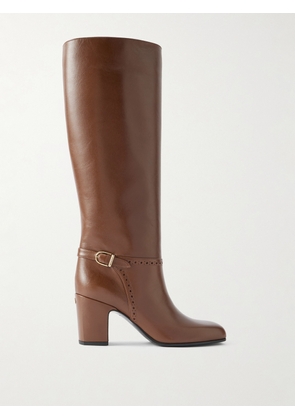 BALLY - Enilda Buckle-embellished Perforated Leather Knee Boots - Brown - IT36,IT36.5,IT37,IT37.5,IT38,IT38.5,IT39,IT39.5,IT40,IT40.5,IT41,IT41.5,IT42