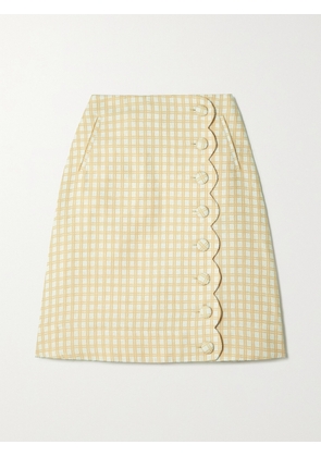 Lisa Marie Fernandez - Scalloped Checked Cotton-blend Bouclé-jacquard Skirt - Yellow - 01,2,3,4