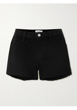 FRAME - Le Grand Garcon Frayed Denim Shorts - Black - 23,24,25,26,27,28,29,30,31,32