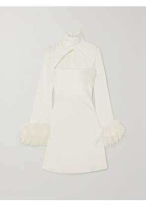 16ARLINGTON - Odessa Cutout Feather-trimmed Satin Mini Dress - Ivory - UK 6,UK 8,UK 10,UK 12,UK 14
