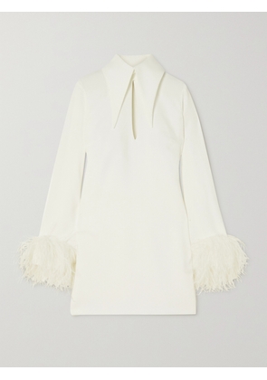 16ARLINGTON - Michelle Feather-trimmed Cutout Crepe Mini Dress - White - UK 4,UK 6,UK 8,UK 10,UK 12,UK 14,UK 16