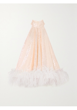 16ARLINGTON - Cindy Feather-trimmed Sequined Tulle Mini Dress - Silver - UK 4,UK 6,UK 8,UK 10,UK 12,UK 14