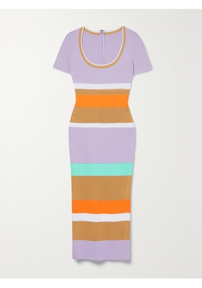 SERGIO HUDSON - Striped Mesh-paneled Cotton-blend Midi Dress - Purple - x small,small,medium,large,x large
