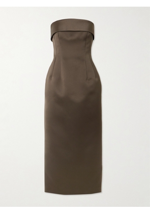 Emilia Wickstead - Keeley Mudu Strapless Duchesse-satin Midi Dress - Brown - UK 4,UK 6,UK 8,UK 10,UK 12,UK 14,UK 16,UK 18