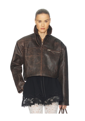 Helsa The Leather Oversized Moto Jacket in Brown. Size L. Also in XS, XXS, S, M, XL.