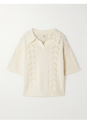 Loulou de Saison - Kina Cable And Pointelle-knit Cotton Polo Shirt - Ivory - x small,small,medium,large,x large