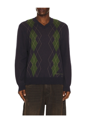 House of Sunny The Argyle Sweater in Navy. Size L. Also in S, M, XL/1X.