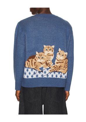 House of Sunny The Ginger Cat Sweater in Blue. Size L. Also in M, XL/1X.