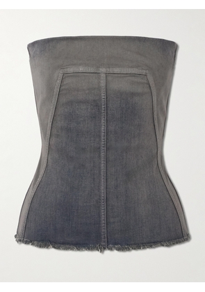 Rick Owens - Strapless Frayed Denim Top - Gray - IT38,IT40,IT42,IT44,IT46,IT48