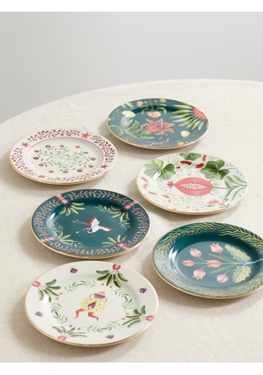 La DoubleJ - Set Of Six Gold-plated Porcelain Dessert Plates - Multi - One size