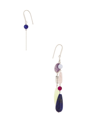Isabel Marant Mahi Asymmetric Earrings in Metallic Silver,Blue.