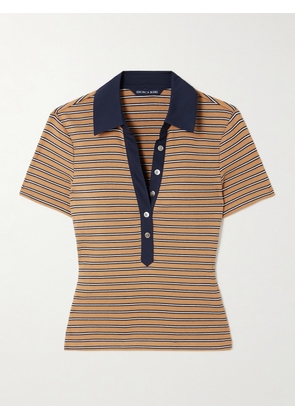 Veronica Beard - Kearney Striped Ribbed Stretch-cotton Polo Shirt - Brown - x small,small,medium,large,x large