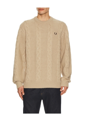 Fred Perry Chunky Cable Knit Jumper in Cream. Size L. Also in S, M, XL/1X.