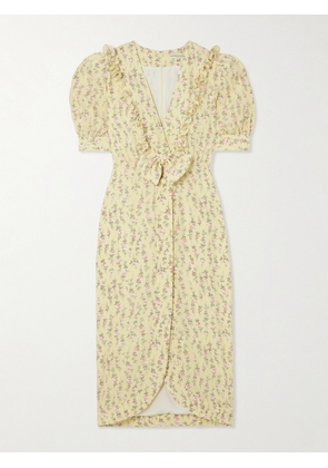 Alessandra Rich - Garden Party Bow-detailed Floral-print Silk Crepe De Chine Midi Dress - Yellow - IT36,IT38,IT40,IT42,IT44,IT46