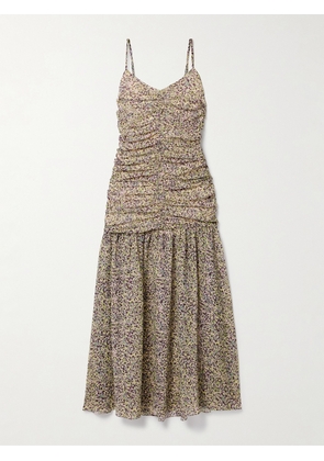 Kika Vargas - Pamela Ruched Floral-print Chiffon Maxi Dress - Purple - US0,US2,US4,US6,US8,US10,US12