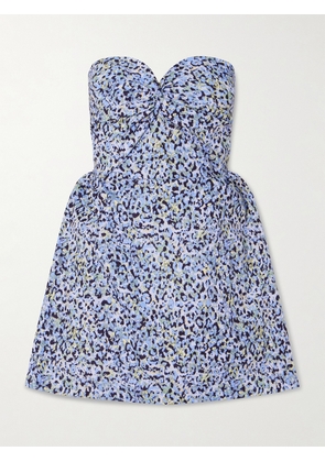 Kika Vargas - Rossy Strapless Gathered Printed Twill Mini Dress - Blue - US0,US2,US4,US6,US8,US10