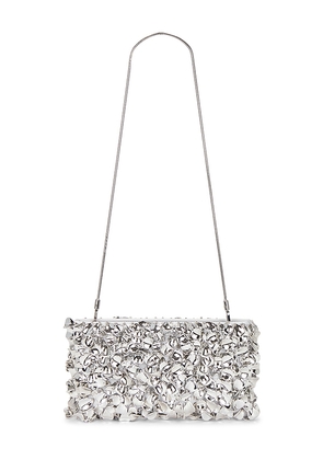 SIMKHAI Reese Beaded Clutch in Metallic Silver.