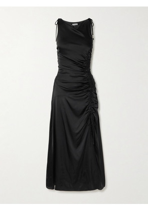 GANNI - Tie-detailed Ruched Satin Midi Dress - Black - EU 32,EU 34,EU 36,EU 38,EU 40,EU 42,EU 44