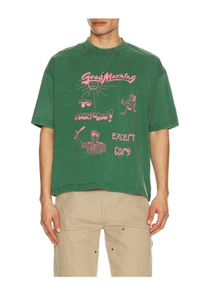 Jungles Good Morning Cops Vintage Tee in Green. Size L. Also in S, M, XL/1X.