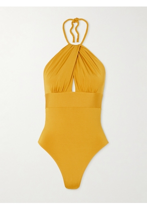 Max Mara - Chicca Cutout Gathered Halterneck Swimsuit - Yellow - x small,small,medium,large,x large
