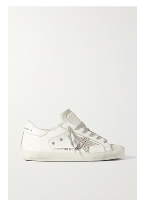 Golden Goose - Superstar Crystal-embellished Distressed Leather And Suede Sneakers - White - IT35,IT36,IT37,IT38,IT39,IT40,IT41,IT42
