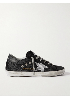Golden Goose - Superstar Distressed Suede, Leather And Glittered Lace Sneakers - Black - IT35,IT36,IT37,IT38,IT39,IT40,IT41,IT42