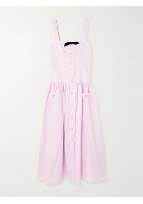 Alessandra Rich - Bow-detailed Velvet-trimmed Gathered Cotton-poplin Midi Dress - Pink - IT36,IT38,IT40,IT42,IT44,IT46