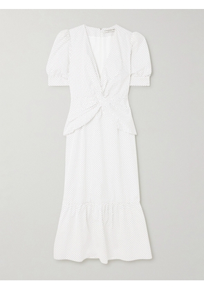 Alessandra Rich - Twist-front Gathered Printed Cotton-poplin Midi Dress - White - IT36,IT38,IT40,IT42,IT44,IT46